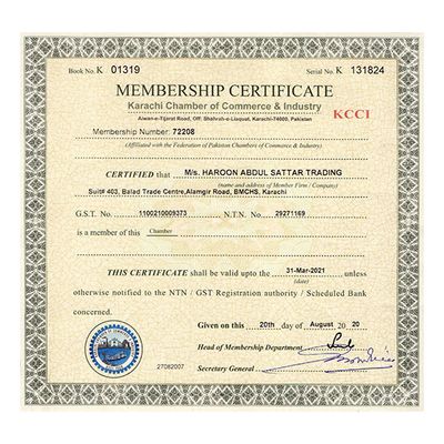 Karachi Chamber of Commerce & Industry Certificate 2020-2021