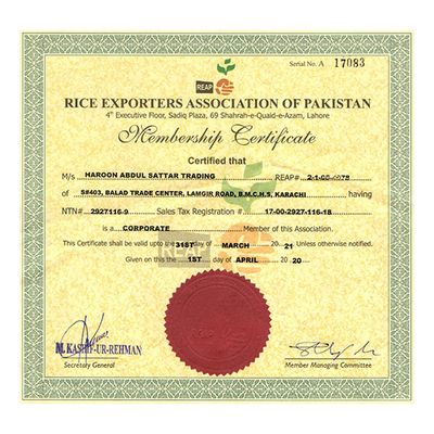 Rice Exporters Association of Pakistan Certificate 2020-2021